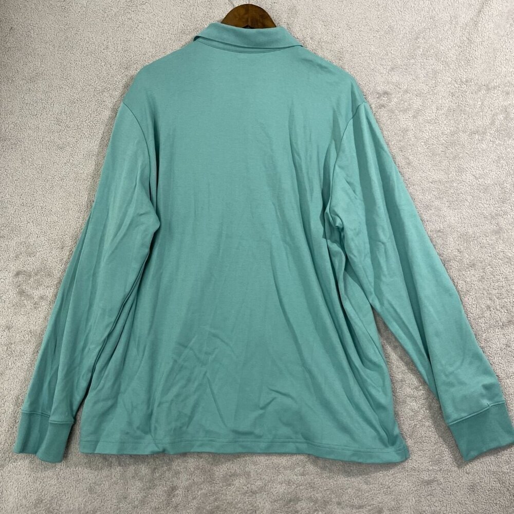 NWOT Lands' End Men's XL Traditional Fit Long-Sleeve Polo Shirt Teal Cotton - Picture 3 of 8